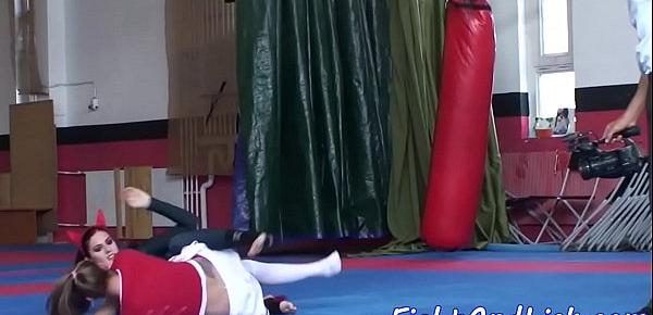  Lesbian babes wrestle in costumes